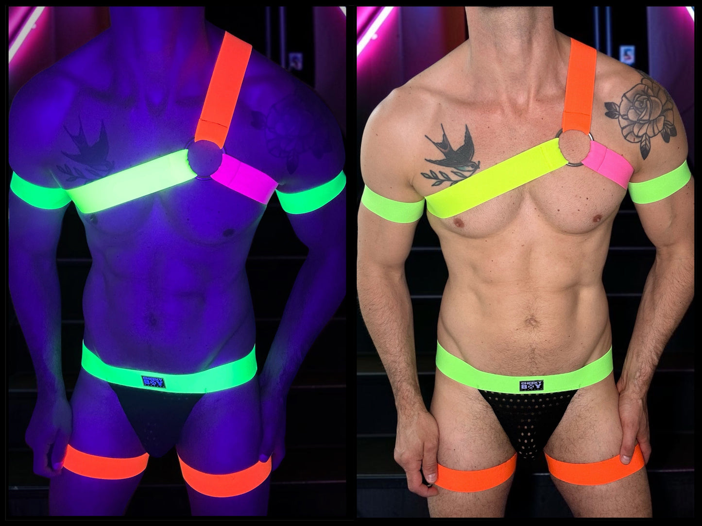 Brustgeschirr im Spartan-Stil für Herren mit Bizepsbändern - Neonorange