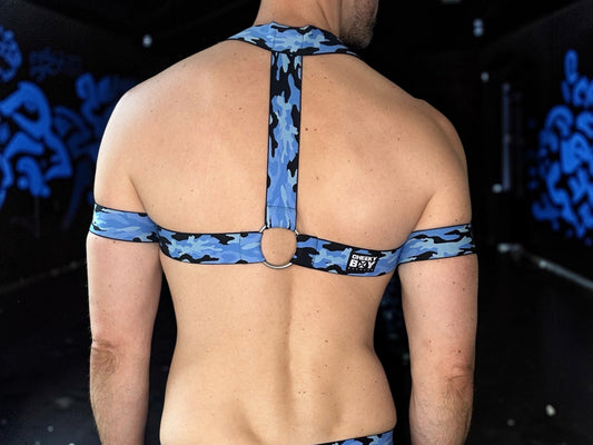 Camo Blue Chest Harness with Bicep Bands
