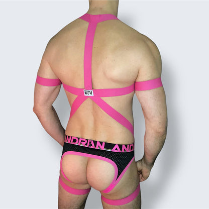 Men’s Full Body Harness with Bicep Bands - Hot Pink