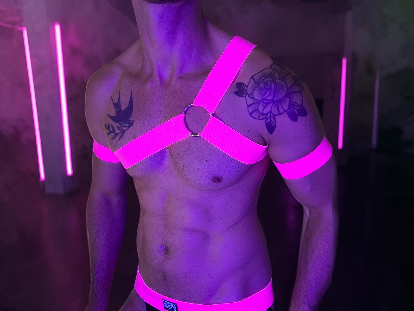 Neon Pink Asymmetric Men’s Chest Harness