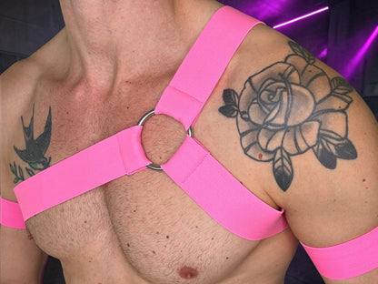 Neon Pink Asymmetric Men’s Chest Harness