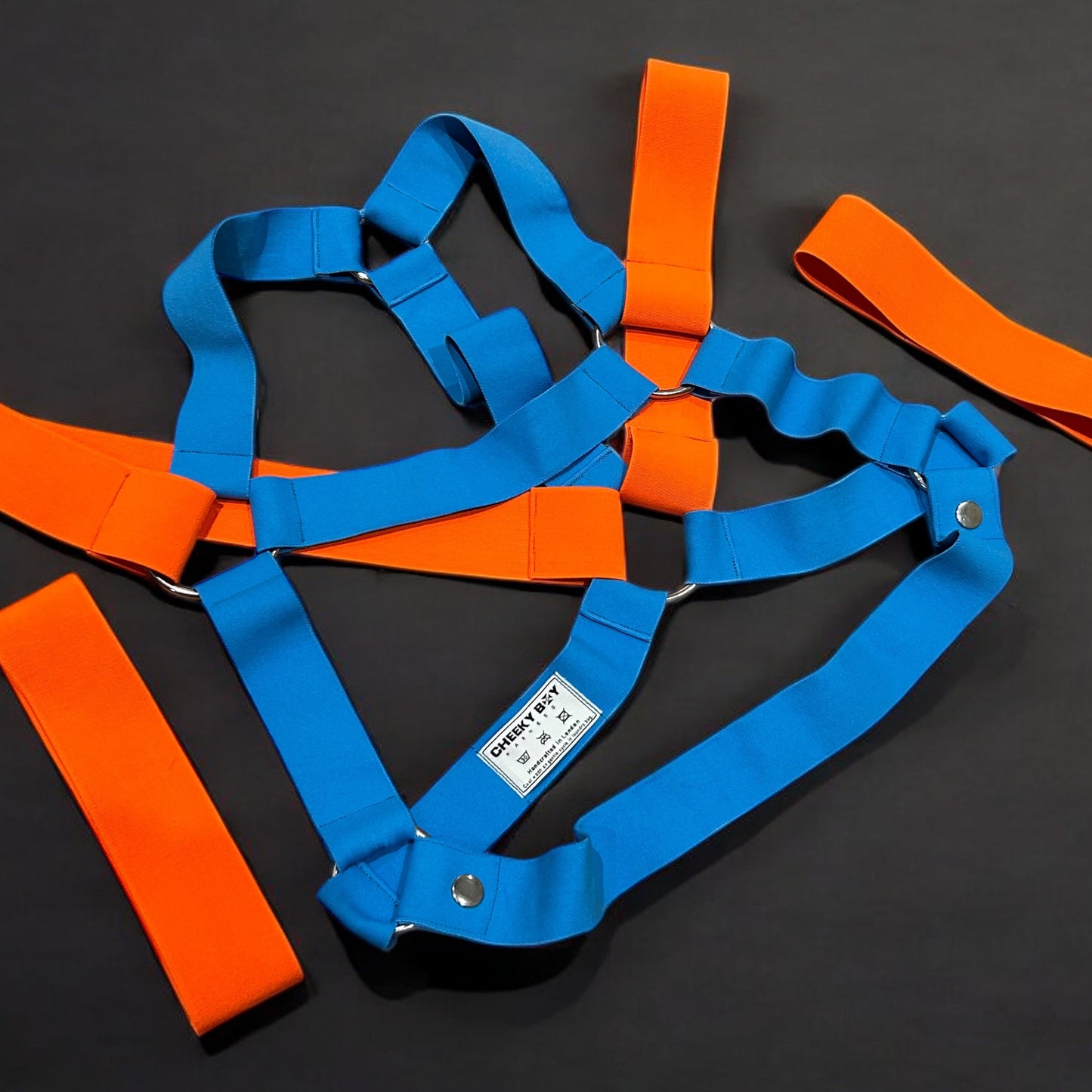 Mens Chest Harness with Bicep Bands - Teal & Neon Yellow Mix