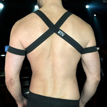 Harnais de poitrine et de corps pour homme avec bandes pour biceps - Noir
