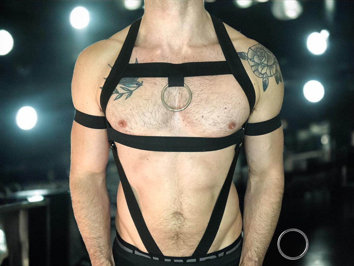 Harnais de poitrine et de corps pour homme avec bandes pour biceps - Noir