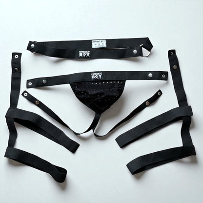 Men’s Full Body Interchangeable Harness with Jockstrap & Chains - Black