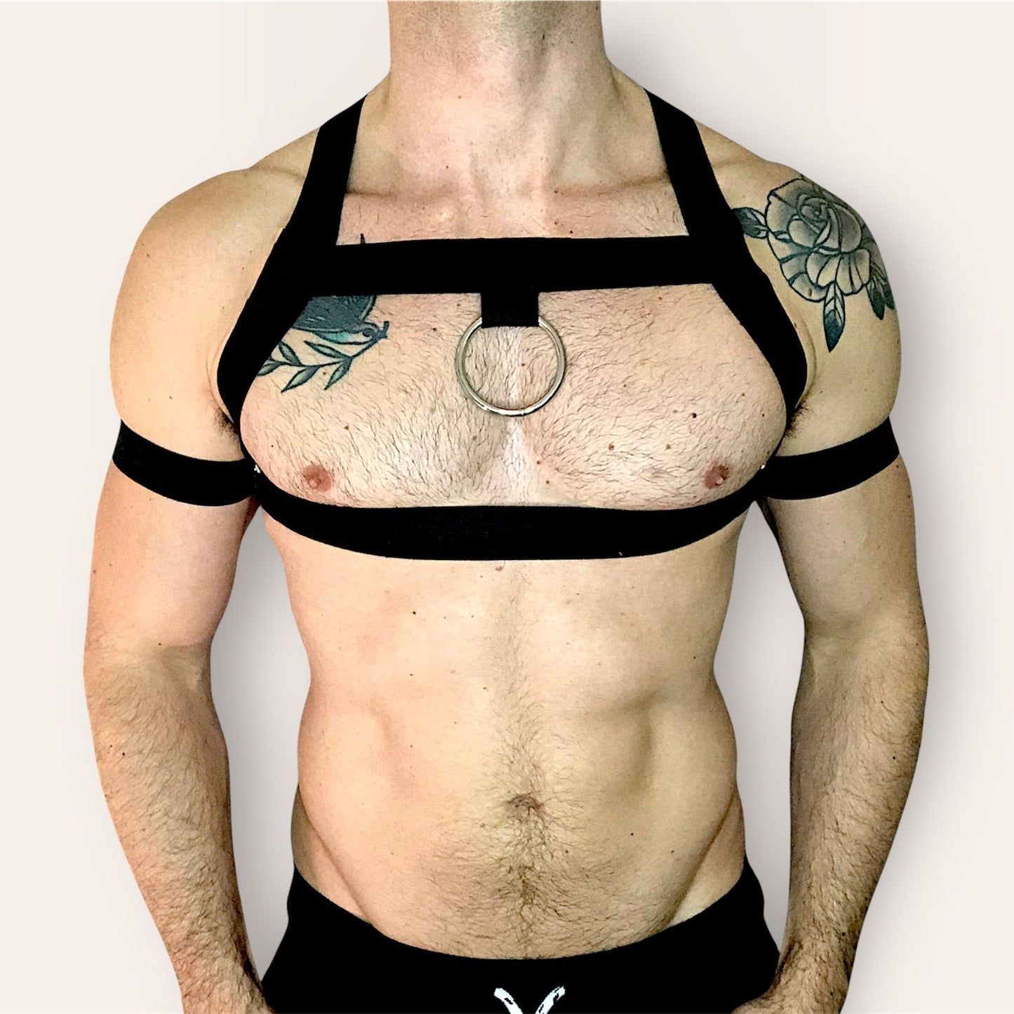 Harnais de poitrine et de corps pour homme avec bandes pour biceps - Noir