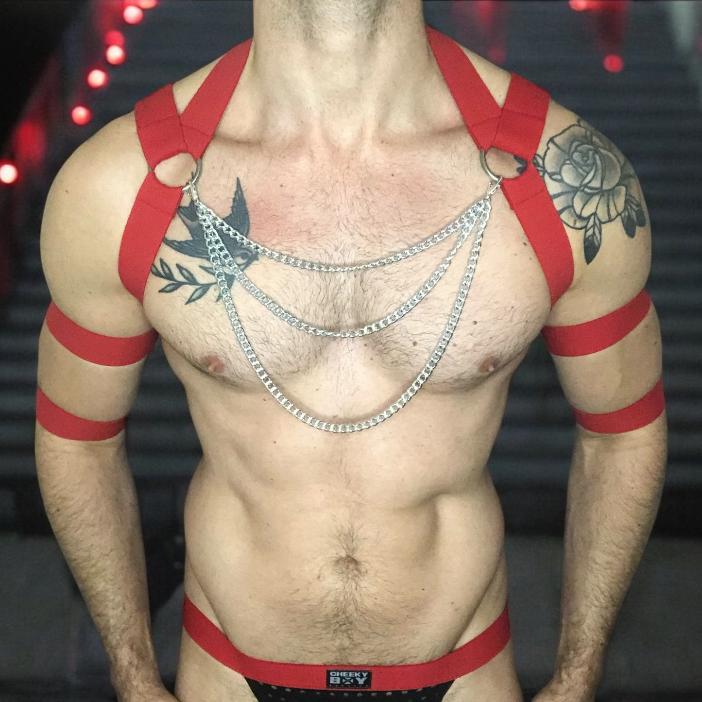 Men’s Full Body Interchangeable Harness with Jockstrap & Chains - Black