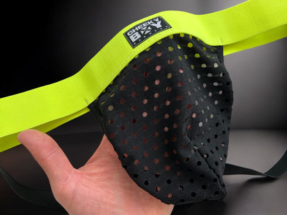 Mens Chest Harness with Bicep Bands - Teal & Neon Yellow Mix