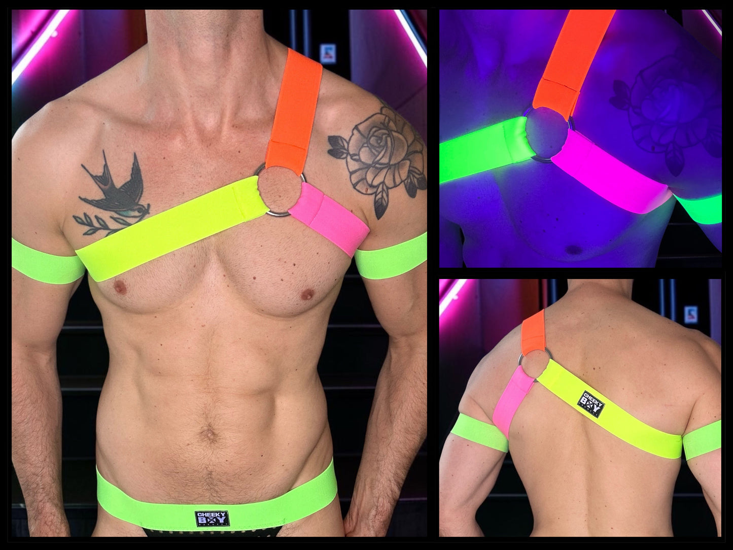 Brustgeschirr im Spartan-Stil für Herren mit Bizepsbändern - Neonorange