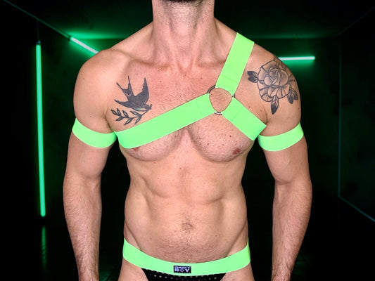 Brustgeschirr im Spartan-Stil für Herren mit Bizepsbändern - Neonorange