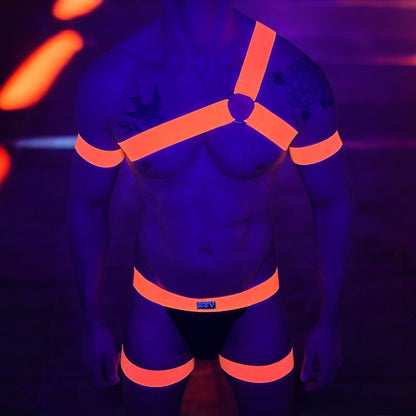 Mens Spartan Style Chest Harness with Bicep Bands - Neon Orange