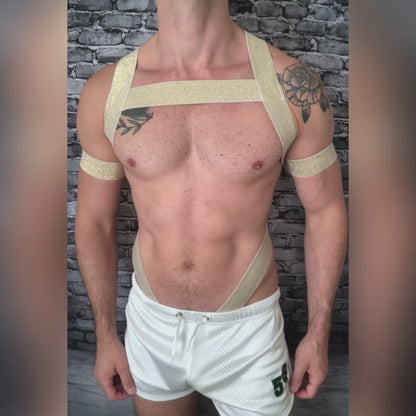 Mens Glitter Body Harness - Gold/Silver